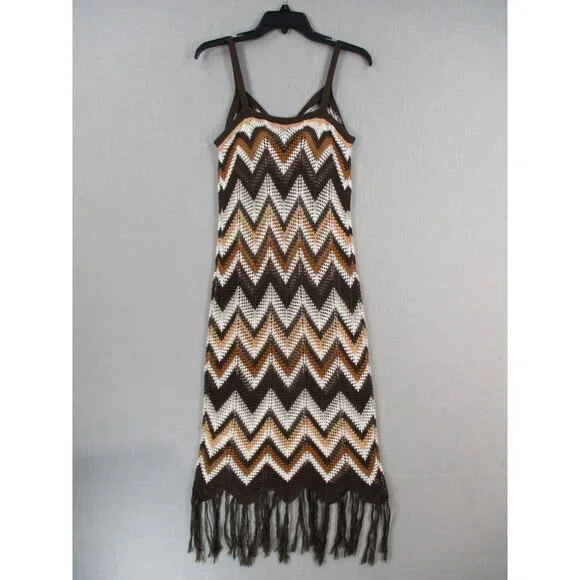 Crochet Chevron Fringe Dress Size M By Almost Famous - Picture 8 of 9